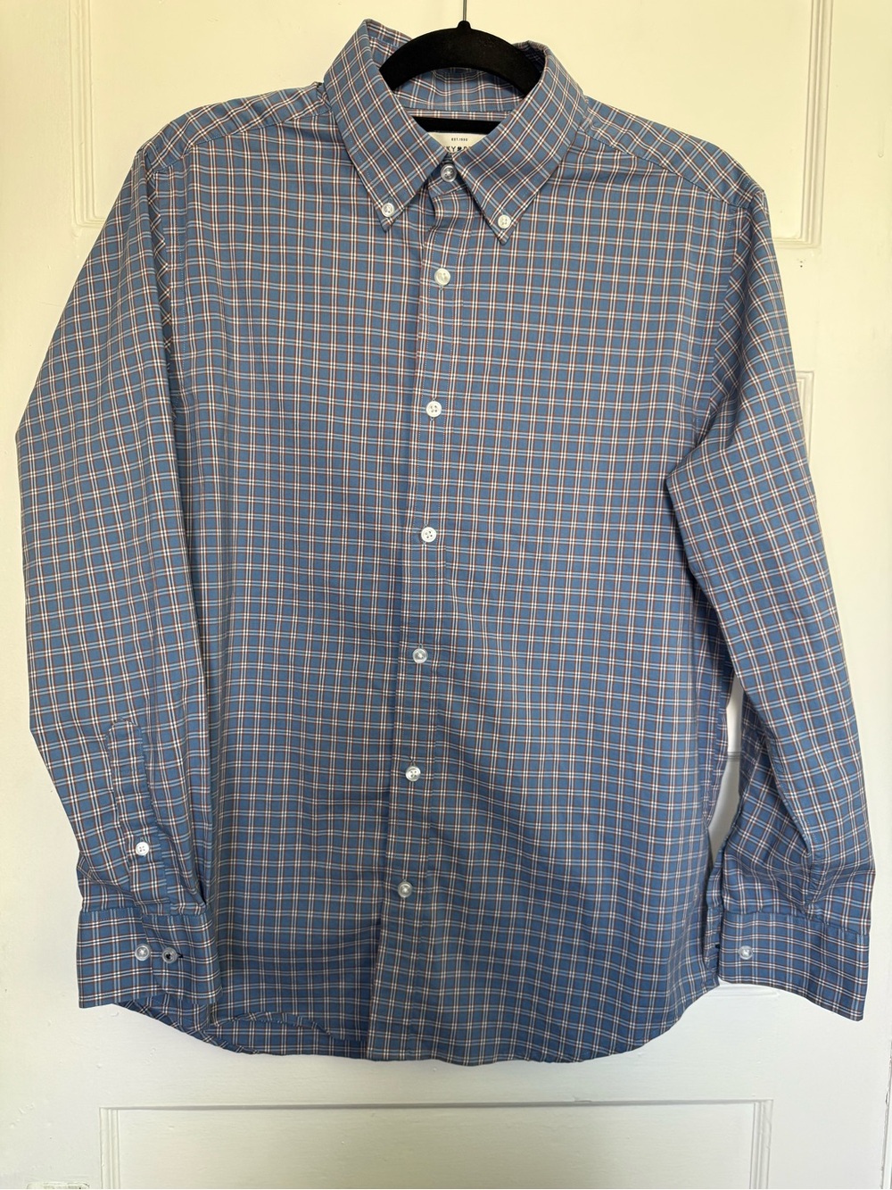 Lucky Brand Slim Fit Blue & Orange Plaid Button Down Long Sleeve Shirt Casual M